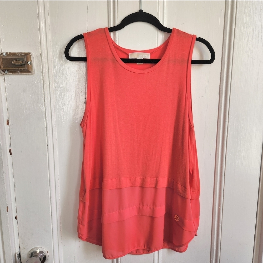 Michael Kors Pink Layered Sleeveless Blouse Stretchy Sheer Work Wear Soft Size L